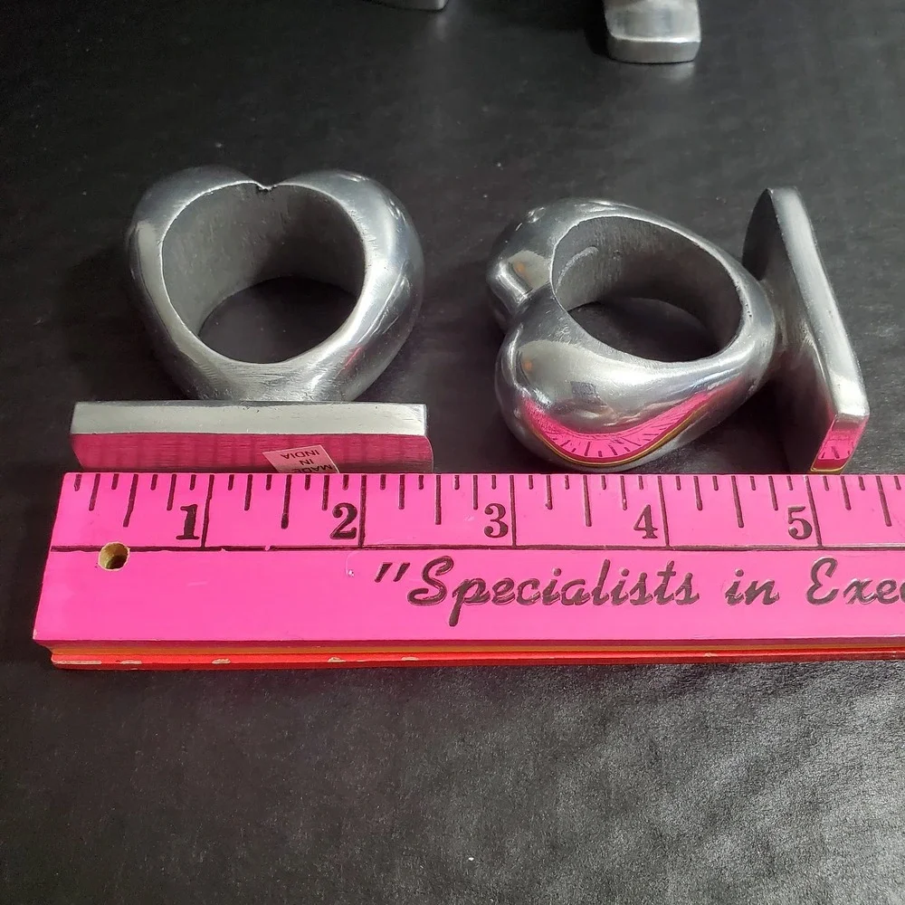 Pewter Heart Shaped Standing Napkin Rings Set Of 4 Wedding Bridal Made In India